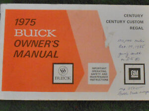 1975 Buick Century Custom Regal ORIGINAL OWNER'S MANUAL