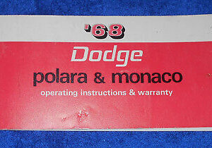 1968 Dodge Polara 500 Monaco ORIGINAL OWNER'S MANUAL