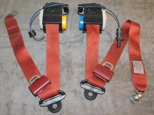 1987 1988 1989 Ford Mercury Lincoln ? ORIG RED LH+RH FRONT SEAT BELT RETRACTORS