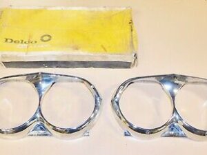 1962 Pontiac Catalina Star Chief Bonneville NOS LH+RH CHROME HEAD LAMP BEZELS