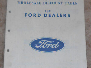 WHOLESALE DISCOUNT TABLE For FORD DEALERS BOOKLET MANUAL March 1966