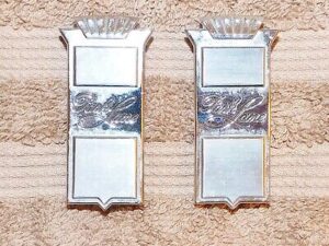 1965 1966 Mercury Park Lane Breezeway ORIG L+R ROOF SAIL PANEL EMBLEM NAMEPLATES