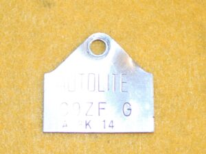 1969 Ford Mustang Fastback Coupe Convertible ORIG 302 2V A/T CARBURETOR ID TAG