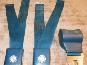 1966 1967 Fairlane Comet Cyclone ORIG BLUE DELUXE FRONT SEAT BELTS - RETRACTOR