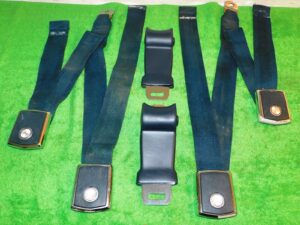 1969 Mustang Mach 1 Cougar ORIG BLUE DELUXE FRONT BUCKLE & RETRACTOR SEAT BELTS