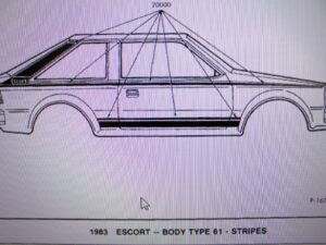 1981-1985 Ford Escort (61) 2-Door Hatchback NOS RED BODY STRIPE DECAL KIT