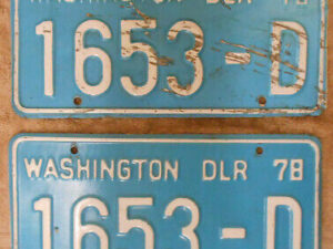 Vintage 1978 State of WASHINGTON DEALER LICENSE PLATES Collector Historic DLR 78