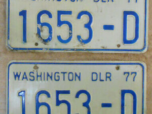 Vintage 1977 State of WASHINGTON DEALER LICENSE PLATES Collector Historic DLR 77