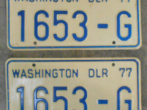 Vintage 1977 State of WASHINGTON DEALER LICENSE PLATES Collector Historic DLR 77