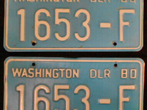Vintage 1980 State of WASHINGTON DEALER LICENSE PLATES Collector Historic DLR