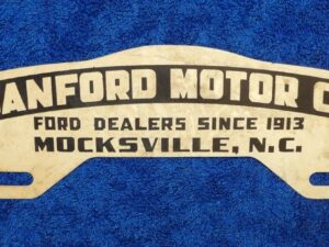 Vintage Ford Dealer NOS SANFORD MOTOR CO LICENSE PLATE TOPPER Mocksville N.C.